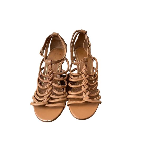 Lauren by Ralph Lauren Tan Strappy Leather Sandal/Heels Size 7B Cushion Soft - Picture 3 of 10